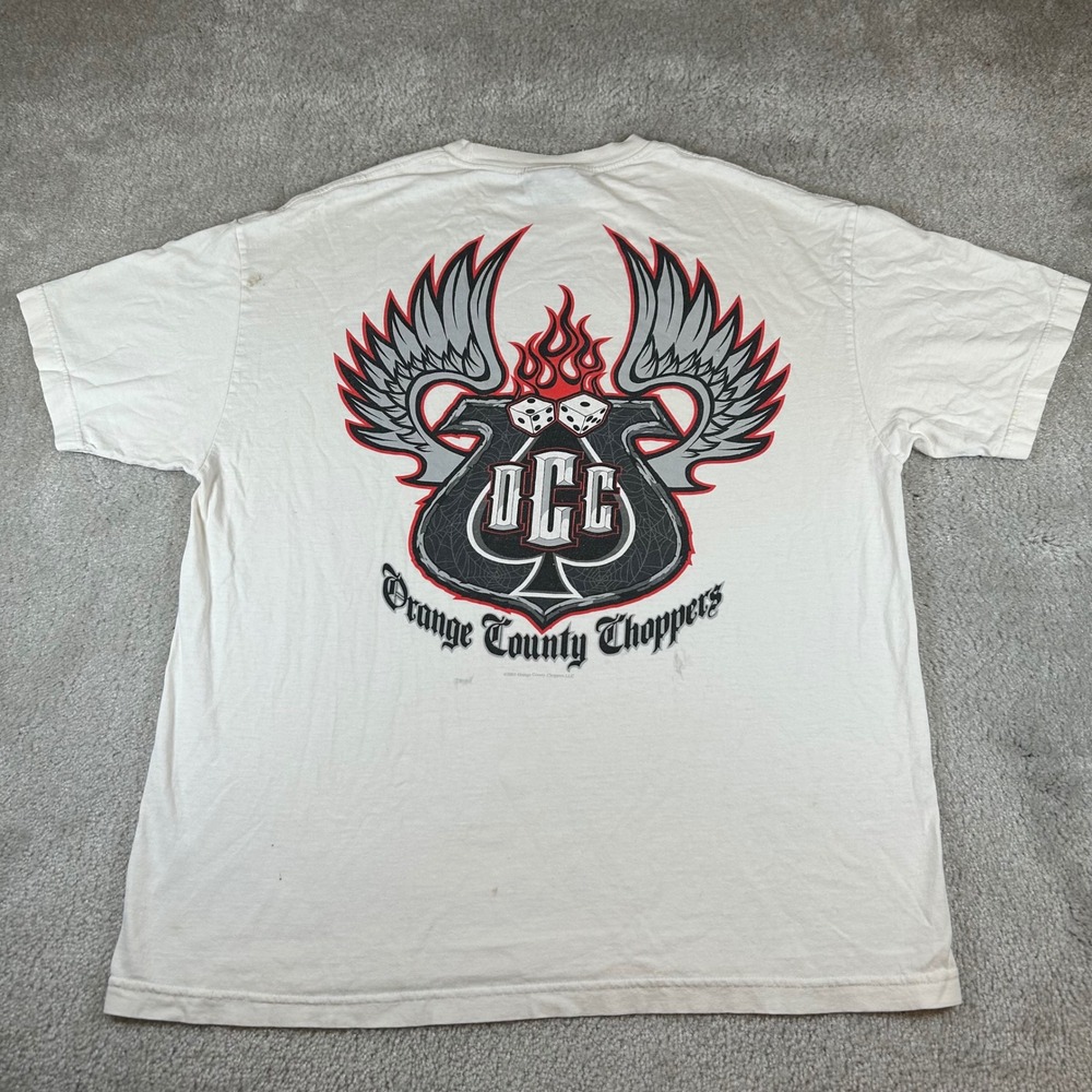 VTG ODM Orange County Choppers T-Shirt Mens Large White 2003 Biker Graphic Tee